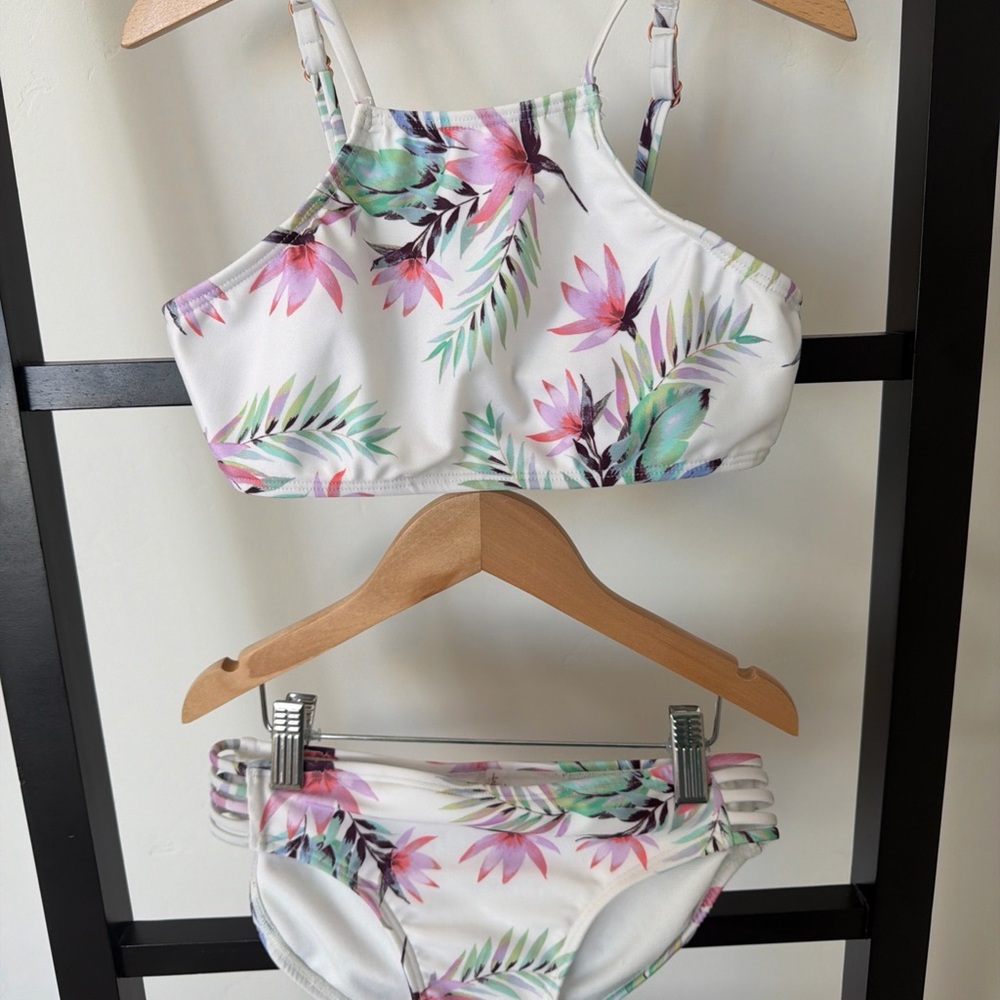 Raisins Kids Swim Bikini - White with Pink and Green Floral